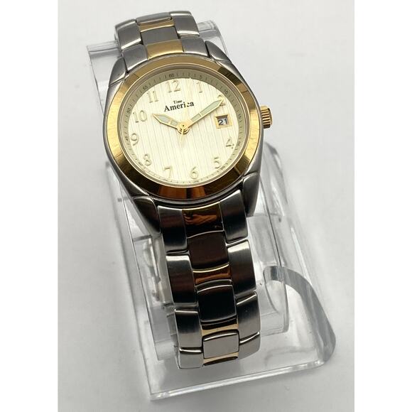 Time America Womens Mens Watch 28mm New Battery Wrist Size 6 Gold Silver Tones - Picture 3 of 11